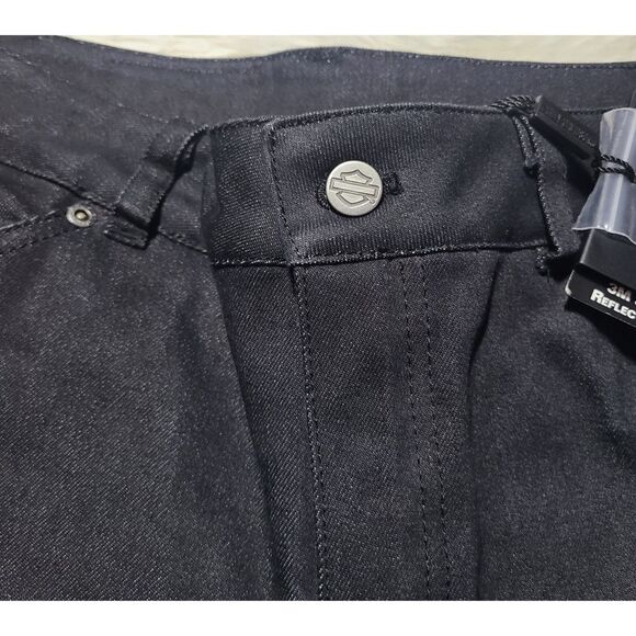 NWT|Harley Davidson Carve Black Denim Riding Pants, 30 - Picture 9 of 16